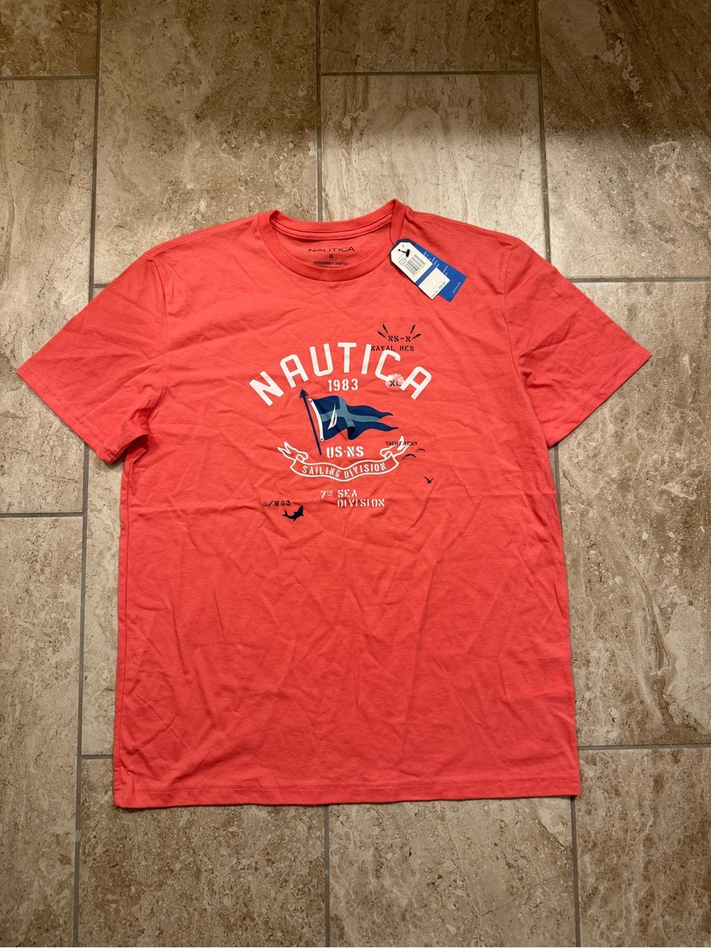 Nautica white Coral Blue Short-Sleeve Flad Graphic Crew Tee - NWT